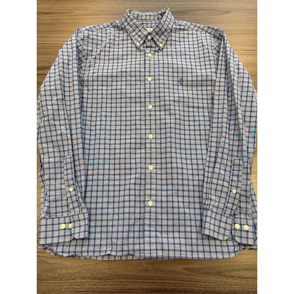 Brooks Brothers Red Fleece Shirt Men Large Blue Plaid Button Down Casual‎